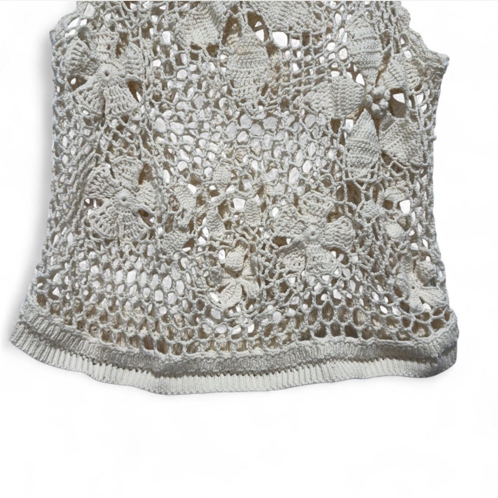 Skies Are Blue Ivory Floral Crochet Tank Top Sheer Blouse, Summer Boho Festival - Picture 3 of 8